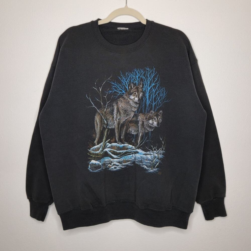 Vintage Wolf Nature Crewneck Sweatshirt Black Wolves Art Kanye Grunge Skate